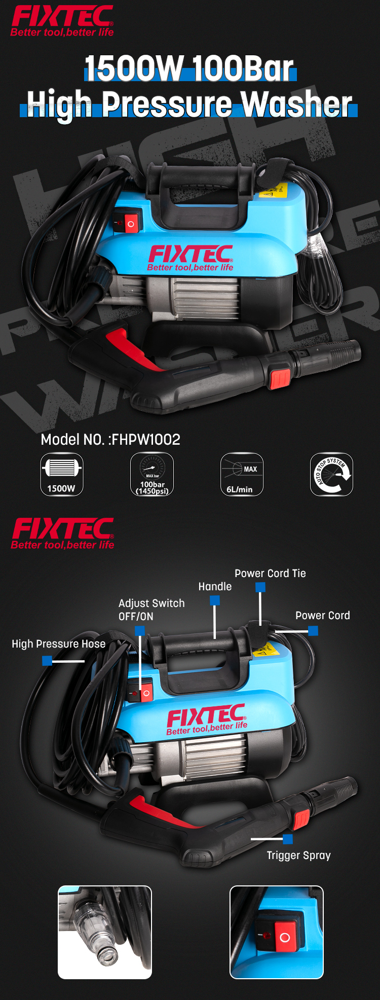 Мойка высокого давления мощностью 1500 Вт