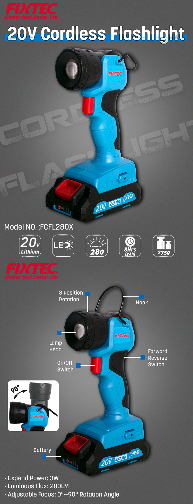 Беспроводной фонарик 20 В.